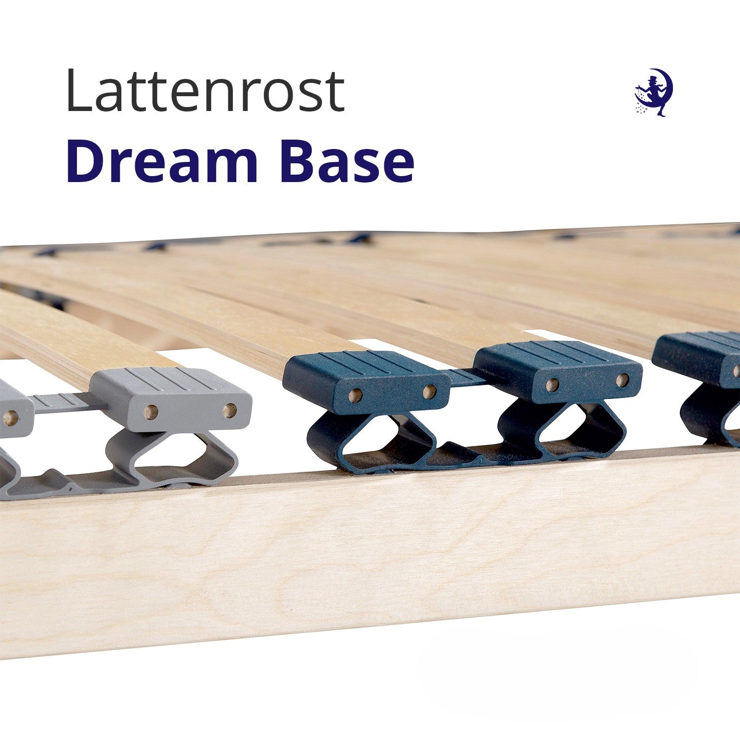 Detailansicht des Dream Base Lattenrosts mit elastischen Holzleisten und hochwertigen Kautschukkappen für ergonomischen und langlebigen Schlafkomfort